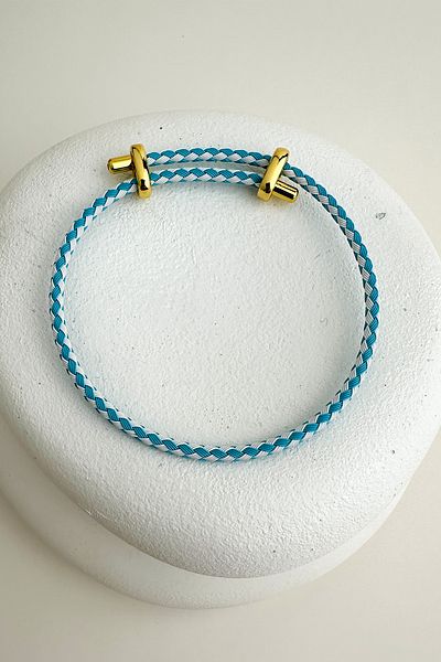 Modex Geometric Patterned Knitted Rope Steel Plate Detail Adjustable Bracelet