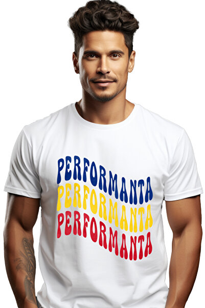StoryGift Romania Tricou bărbătesc The Word Performance, în culorile drapelului românesc, roșu, galben, albastru