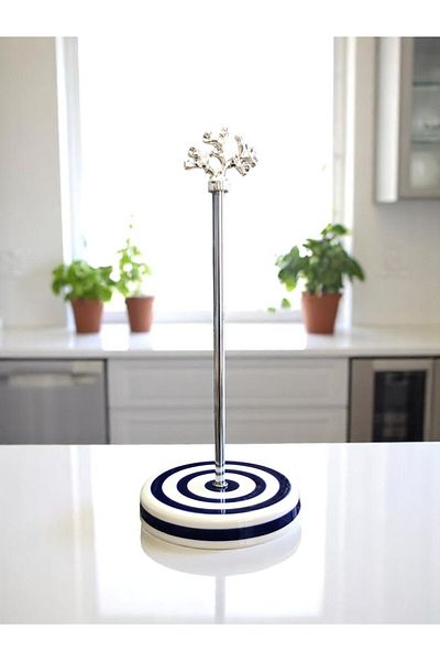 ferayhome Paper Towel Holder Roll Napkin Holder Kitchen Accessory Ceramic Navy Blue Zebra Silver - Feray Home