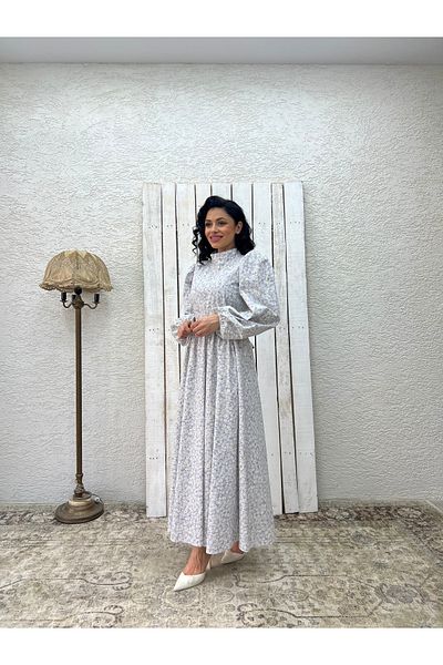 KÜÇÜĞÜM BUTİK Hijab Gray Daisy Flared Poplin Dress
