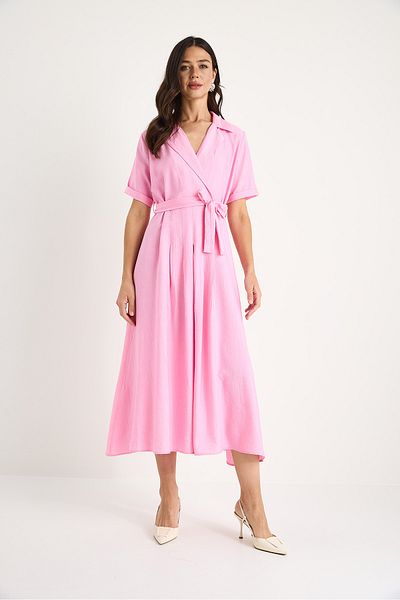 Bianco Lucci Women's Double Breasted Collar Belted Short Sleeve Summer Dress 6570 60283354