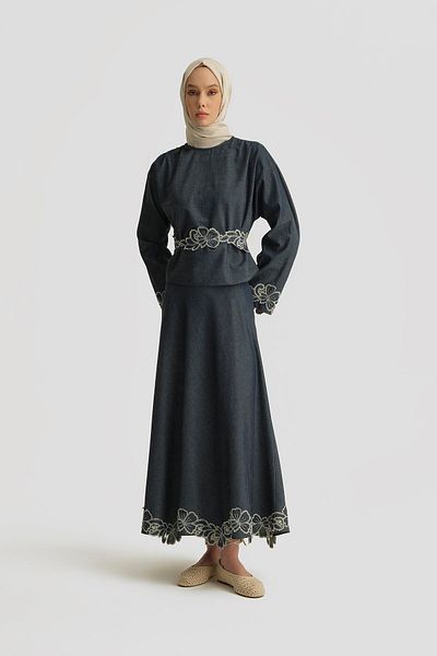 Armine Brode Detailed Denim Suit 25Y6006 Navy Blue