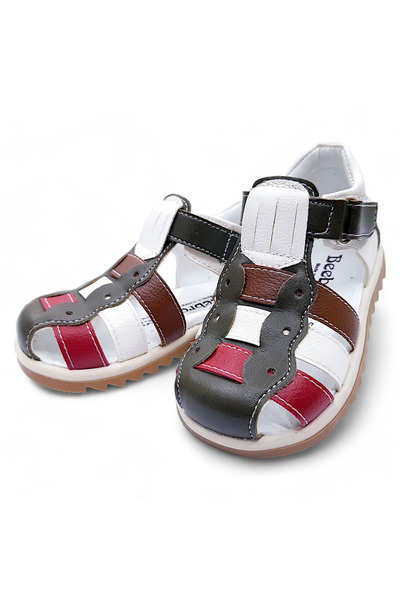 BEEBRON صنادل للأولاد الصغار من Orthopedic First Step Eiagcm2406 كريم أحمر كاكي