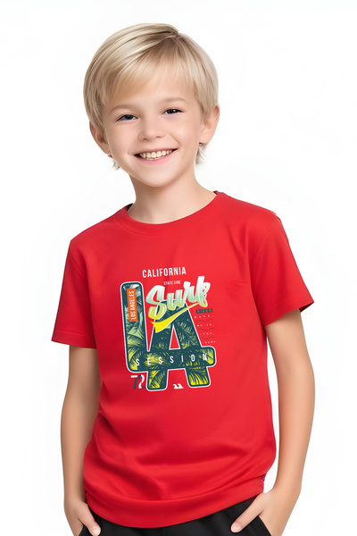FYK KİDS Boys Round Neck La Surf Men's Printed T-Shirt