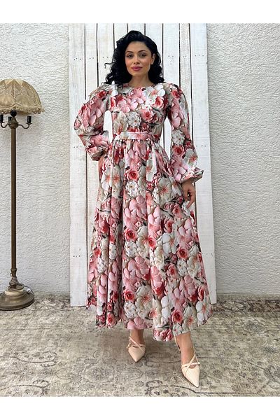 KÜÇÜĞÜM BUTİK Rochie mare cu flori din satin de bumbac hijab