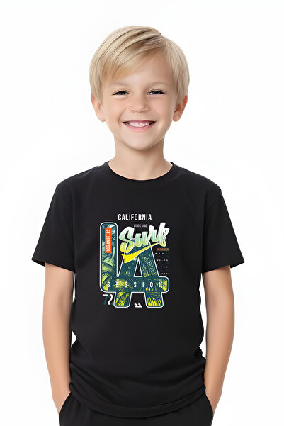 FYK KİDS Boys Round Neck La Surf Men's Printed T-Shirt