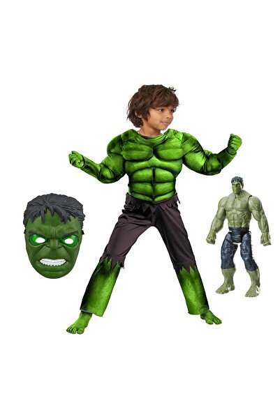 OEM Set costum Hulk clasic cu muschi si figurina cu sunete 30 cm, pentru baieti 5-7 ani 110-120 cm