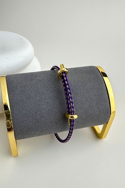 Modex Geometric Patterned Knitted Rope Steel Plate Detail Adjustable Bracelet