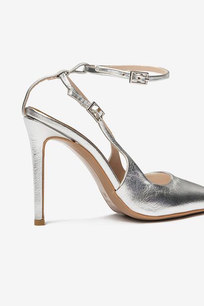 Seniorah Silver Metallic-Skin Ankle Strap Women's High Heels