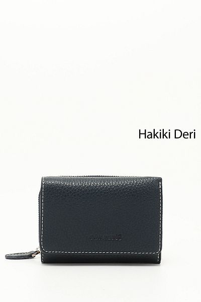 GÖNDERİ(R) Women's Navy Blue Anthracite Horizontal Genuine Leather Wallet