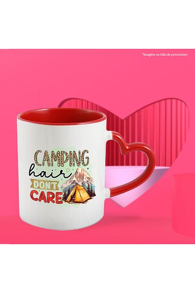 StoryGift Romania Mug with the message "Camping hair don't care", travel, illustration, nature, background, With ,STG