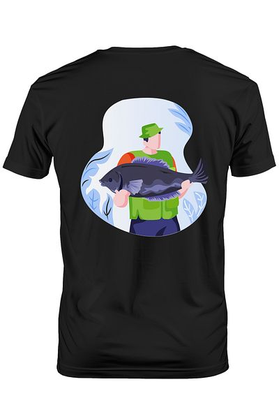 StoryGift Romania Men's T-shirt With Fisherman, Fish, Vest, With Back Print, 100% Cotton, Black, Xl Stg