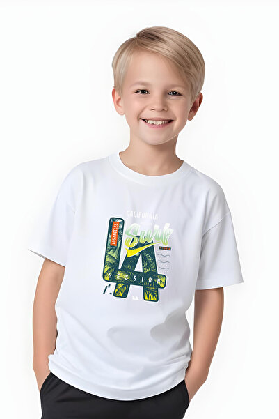 FYK KİDS Хлопчачий круглий комір LA SURF чоловічий принтований футболка