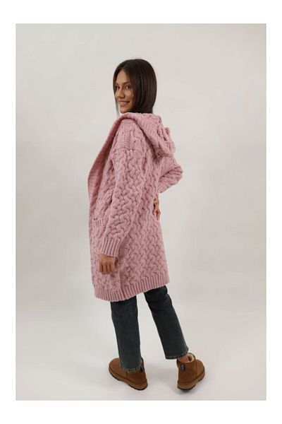 Lamiar LONG CARDIGAN IN THICK KNIT WITH HOOD AND ALETTA POCKET ONE SIZE Rose