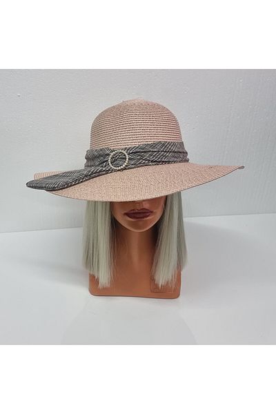 FashionForYou Celia Beach Hat With Two-tone Bandana, Pale Pink, Sun Hat