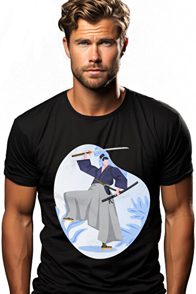 StoryGift Romania Tricou bărbătesc cu katana, sabie, asiatic, luptător, cu im...