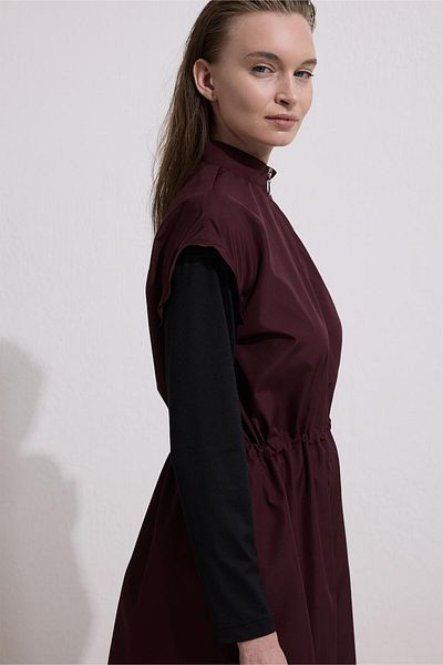 KADRİYE BAŞTÜRK Parachute Waist Drawstring Zippered Hijab Swimsuit Suit Claret Red