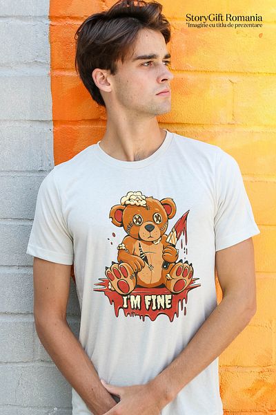 StoryGift Romania Tricou bărbătesc cu ursuleț de pluș rănit, tăiat cu un cuțit însângerat, text în engleză I'm Fistg
