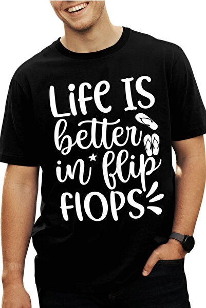 StoryGift Romania Tricou Barbati cu mesajul "Life is better in blip flops" - ...