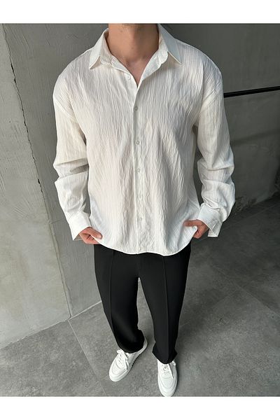 DİFRANSEL Ριγέ Modal Oversize Λευκό Πουκάμισο