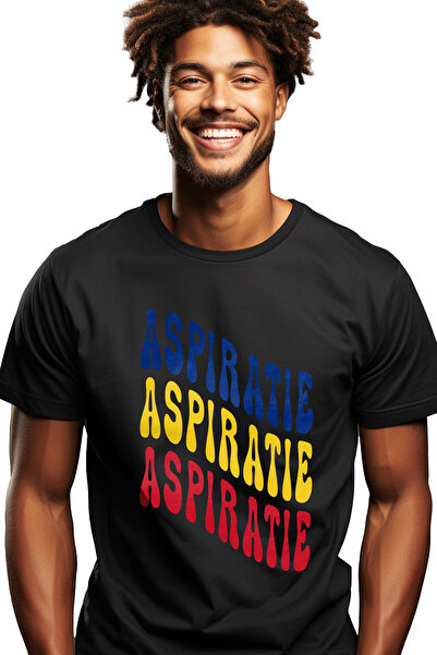 StoryGift Romania Tricou bărbătesc Cuvântul Aspirație, În Culorile Drapelului...