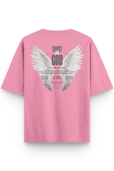 Overoz Ροζ ημι-υπερμεγέθη μπλουζάκι Trust in God Angel Wing Angel εμπριμέ μπλουζάκι υπερμεγέθη 1387