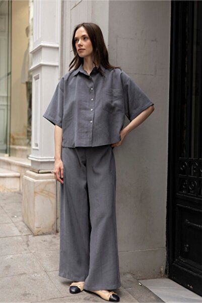 FEMMESTUDIO Women's Anthracite Shirt Trousers Set