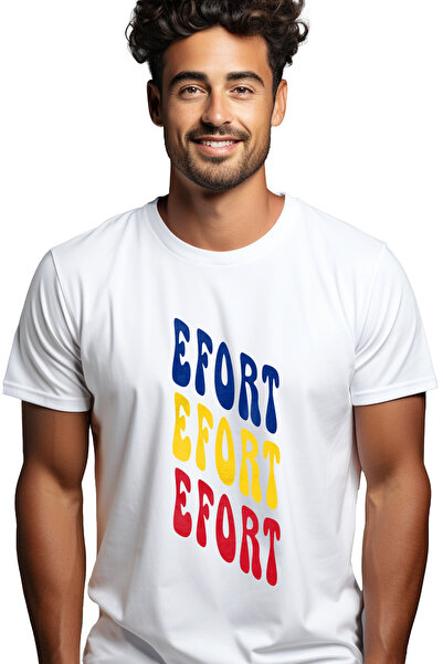 StoryGift Romania Tricou bărbătesc Cuvântul Efort, În Culorile Drapelului Rom...