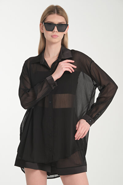 Yoncaekspres Saten Detaylı Şık Şifon Gömlek