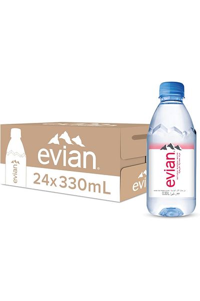 Evian Mineral Water, Naturally Filtered Drinking Water, 330ml Bottled Water Crafted by Nature, Case
