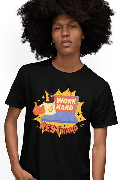 StoryGift Romania Tricou bărbătesc cu mesaj motivațional „Muncă din greu, odihnește-te mai mult”, laptop, încredere în sine, contrabandă