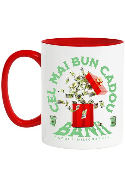 StoryGift Romania Mug with Red Gift Box Flying Banknotes, Text Best Gift, Millionaire, What, With, STG
