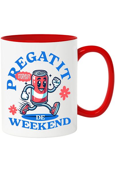 StoryGift Romania Mug with Red Juice Can Text Dishes Ready for Weekend Running, Ceramic, 33, With, STG