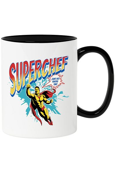 StoryGift Romania Super Chef Super Hero Mug, I'm Here For You, 330ml, Ceramic with Black Handle, With ,STG