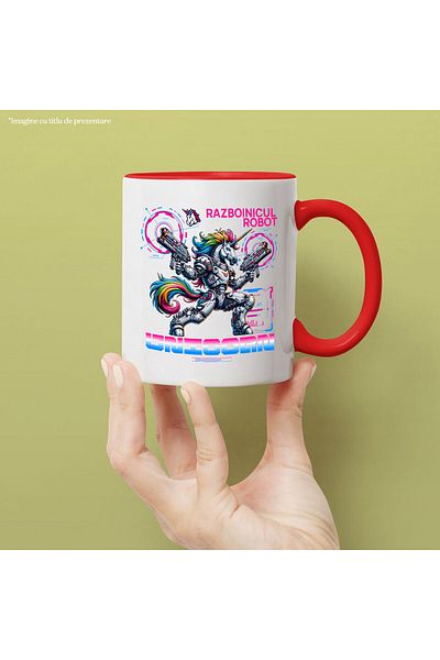 StoryGift Romania Mug with Robot Unicorn With Weapons, Multicolored Mane Text Unicorn Warrior, Ceramics, With ,STG