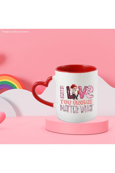 StoryGift Romania Mug with a dwarf holding a heart with the message "I love you, gnomie, matter what",, With ,STG