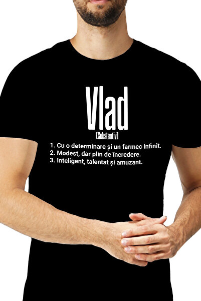 StoryGift Romania Tricou bărbătesc cu nume Vlad, Determinare, Modest, Intelig...