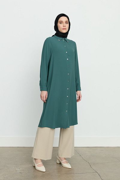 Nihan Shirt Collar Basic Tunic Green