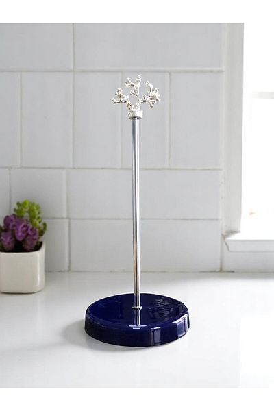 ferayhome Paper Towel Holder Roll Napkin Holder Kitchen Accessory Ceramic Navy Blue Silver - Feray Home
