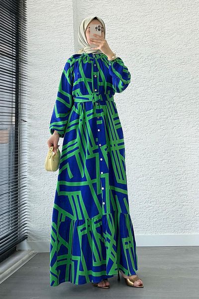 MELEK ARAZ Rochie din viscoză arcuită cu model geometric