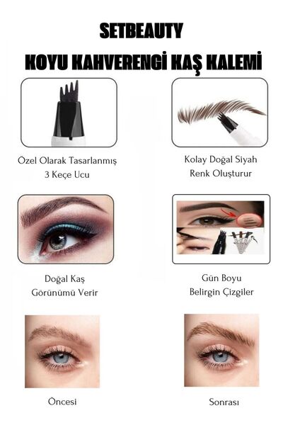 SETBEAUTY Kaş Doldurma Tırtıklı Şekillendirme Koyu Kahverengi Kalemi