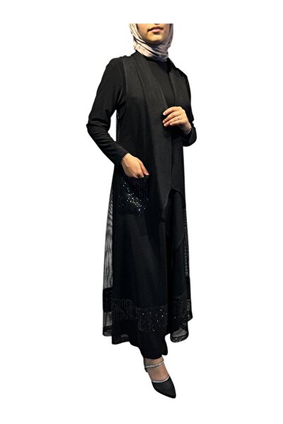 GÖRKEM CAN TEKSTİL FİLE KUMAŞ PAYET DETAYLI YELEK TAKIM