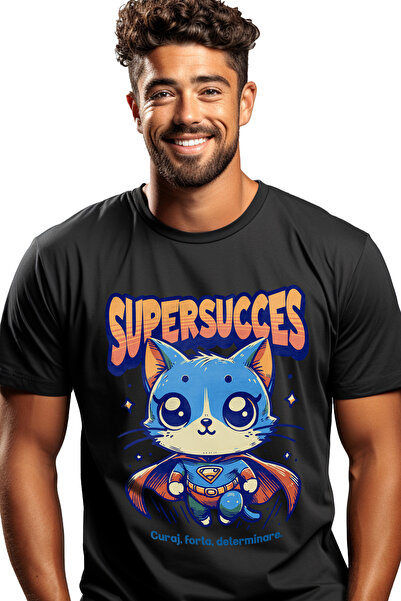 StoryGift Romania Tricou bărbătesc Super Success, Supererou, Pisică Zburătoar...