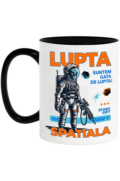 StoryGift Romania Mug with Alien with Weapon and Space Suit Text Fight We Are Ready, Ceramic, With ,STG