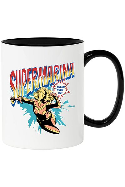 StoryGift Romania Super Marina Mug, Superhero I'm Here For You, 330ml, Ceramic with Black Handle, With ,STG