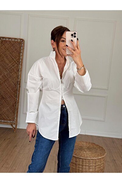 X-Young Dik Yaka Fermuarlı Gömlek EKRU
