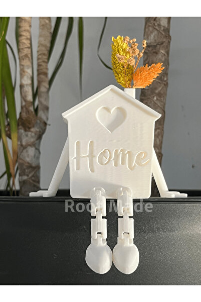 Root Made Home Yazılı Minik Ev Dekoratif Obje Eklemli Ev Konsol Saksı Masa Ba...