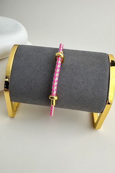 Modex Geometric Patterned Knitted Rope Steel Plate Detail Adjustable Bracelet