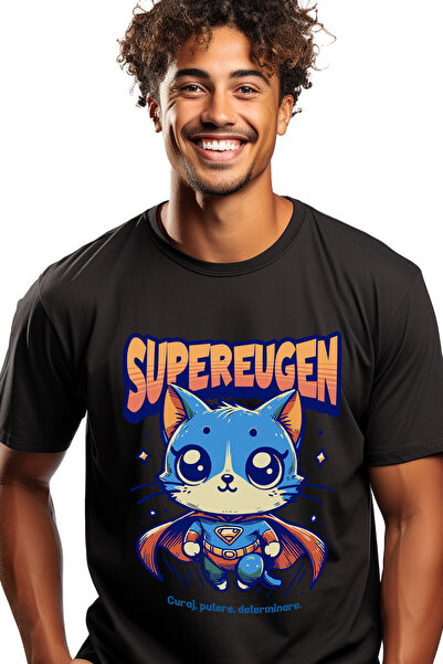 StoryGift Romania Tricou bărbătesc Super Eugen, Supererou, Pisică Zburătoare ...