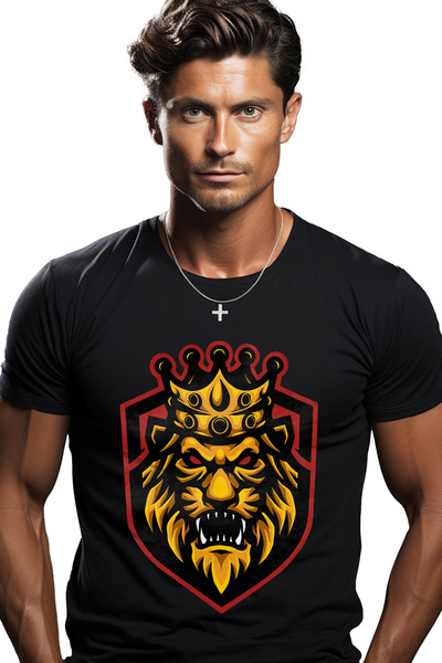 StoryGift Romania Men's T-shirt With Emblem, Lion, King, Crown, With Print On...